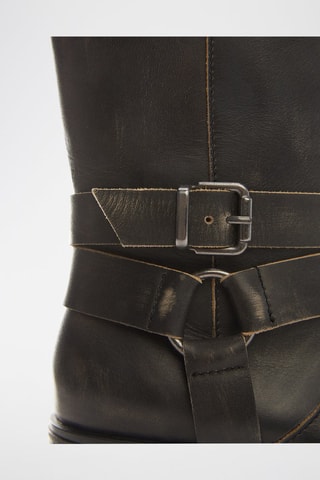 Bottes cuir boucle - Vert foncé