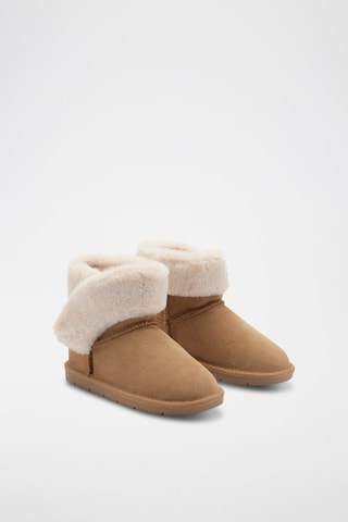 Bottines en cuir et fourrure - Beige