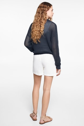 Pull-over maille ajourée col polo - Bleu marine