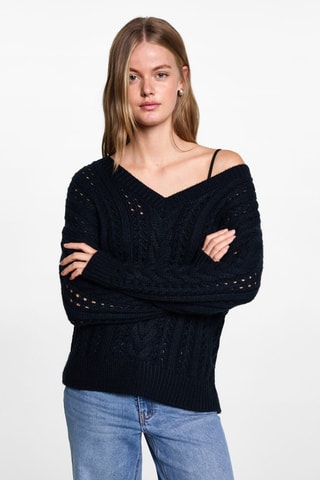 Pull-over maille tressée - Bleu marine