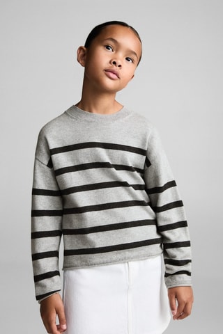 Pull-over côtelé à rayures - Gris chiné