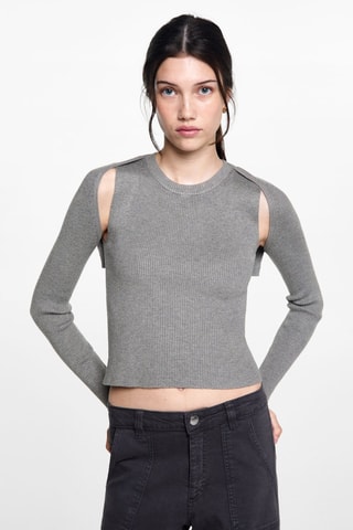 Pull-over maille côtelée manchons - Gris