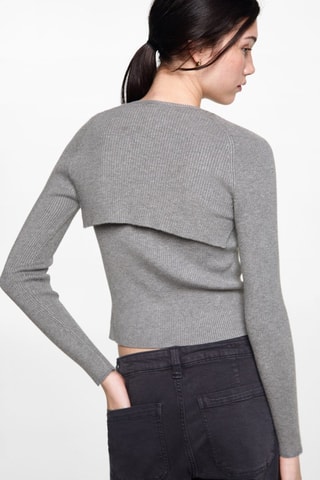 Pull-over maille côtelée manchons - Gris