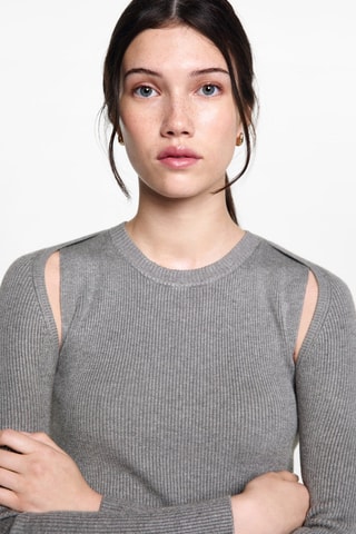 Pull-over maille côtelée manchons - Gris