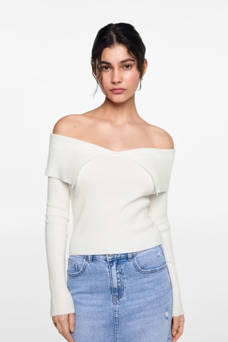 Pull maille épaules dénudées - Blanc cassé
