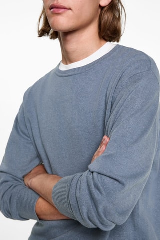 Pull-over maille coton lin col rond - Bleu