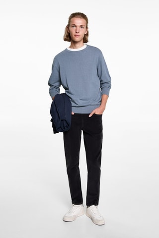 Pull-over maille coton lin col rond - Bleu