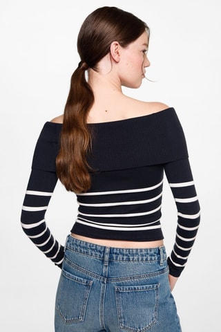 Pull-over rayures épaules dénudées - Bleu marine