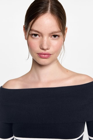 Pull-over rayures épaules dénudées - Bleu marine