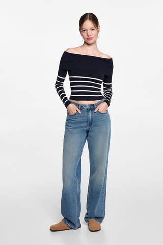 Pull-over rayures épaules dénudées - Bleu marine