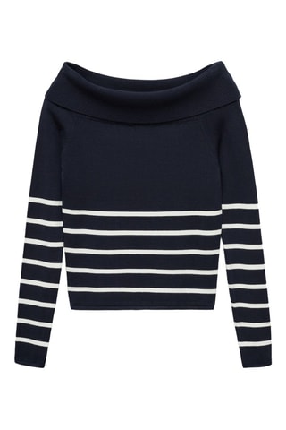 Pull-over rayures épaules dénudées - Bleu marine