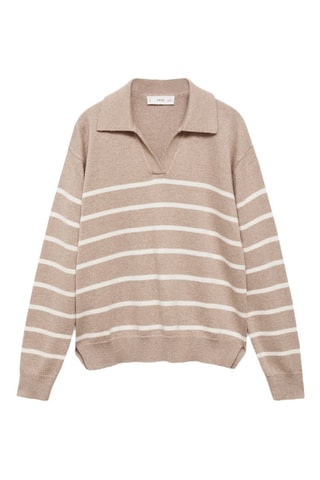 Pull-over rayures col polo - Sable