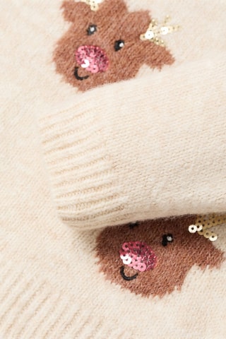 Pull-over maille imprimé rennes - Beige