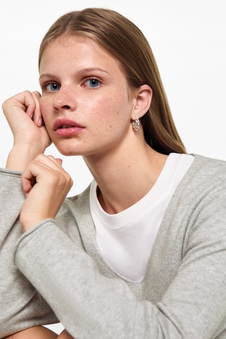 Pull-over à col en V - Gris clair chiné