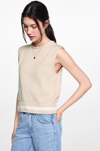 Gilet maille rayures - Beige