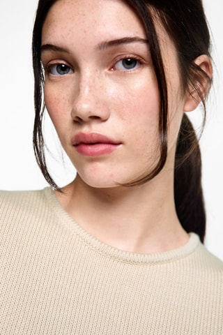 Gilet maille rayures - Beige