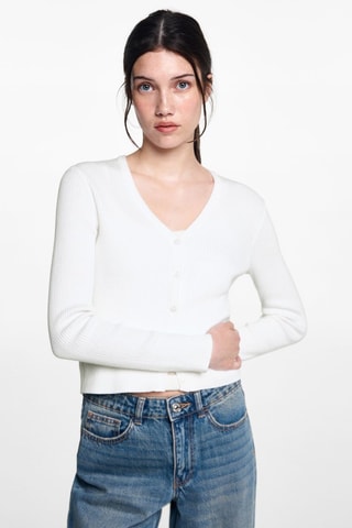 Cardigan maille boutons - Blanc cassé