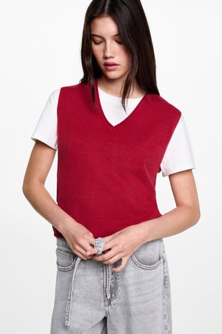 Gilet maille col V - Rouge
