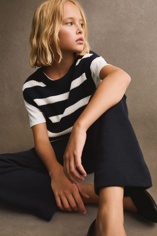 Gilet maille rayures - Bleu marine