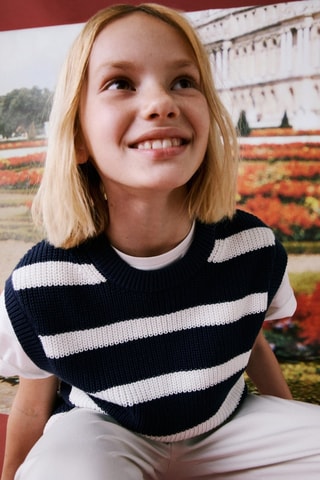 Gilet maille rayures - Bleu marine