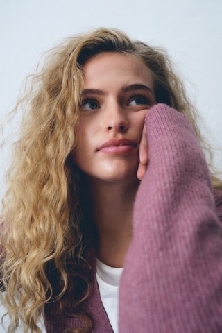 Cardigan maille col V - Rose pastel