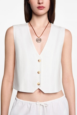 Gilet lin boutons  - Blanc cassé