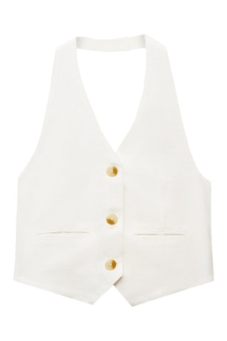 Gilet emmanchures américaines lin - Blanc cassé