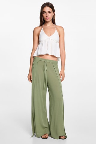Pantalon palazzo fentes - Kaki
