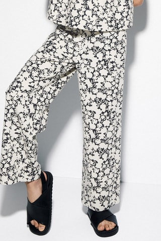 Pantalon lin imprimé - Noir