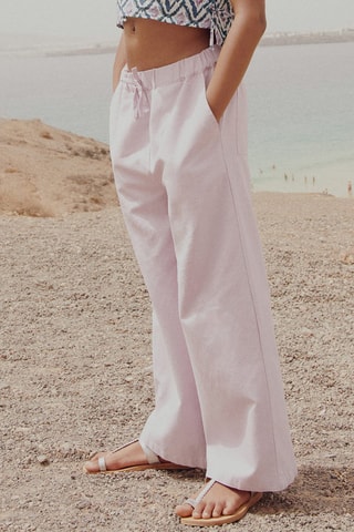 Pantalon wideleg lin - Mauve