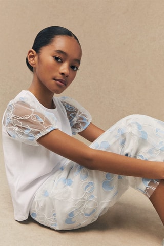 Pantalon tulle brodé - Blanc cassé