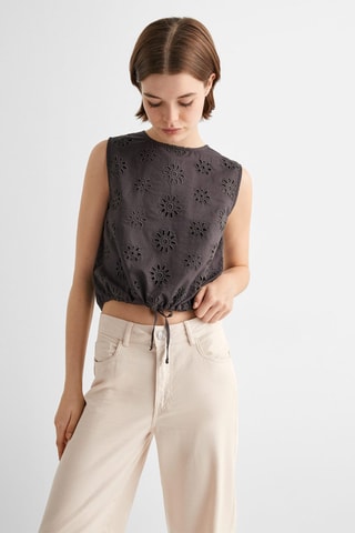 Pantalon coton brodé - Ecru