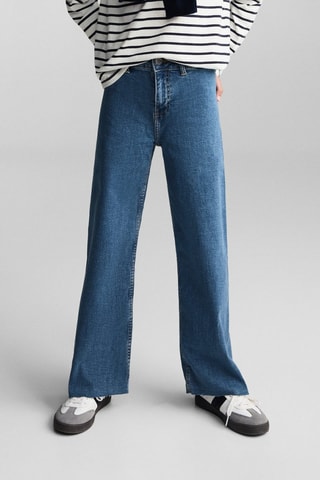 Jupe-culotte jean bas effiloché - Bleu marine