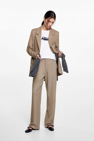 Pantalon de costume en pied-de-poule - Beige