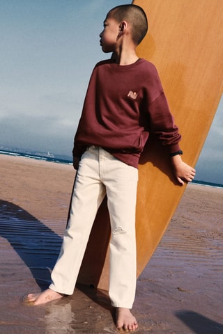 Jean droit déchirures décoratives - Blanc