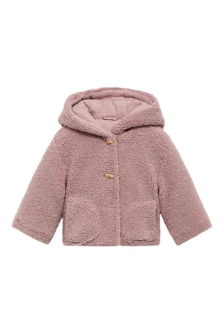 Manteau imitation mouton retourné capuche - Rose