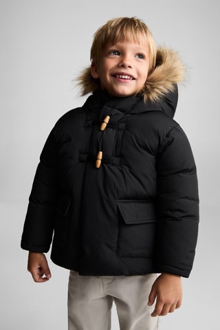 Anorak matelassé capuche fausse fourrure - Noir