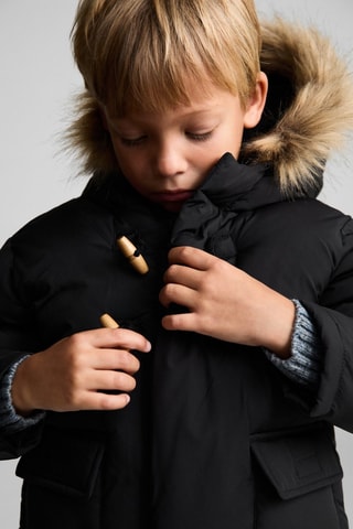 Anorak matelassé capuche fausse fourrure - Noir