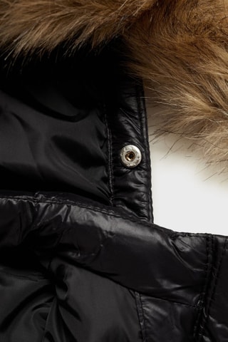 Anorak matelassé capuche fausse fourrure - Noir