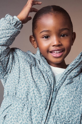 Anorak matelassé à fleurs - Vert pastel