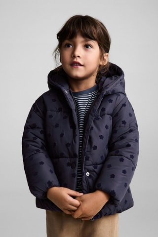 Anorak matelassé à fleurs - Bleu marine