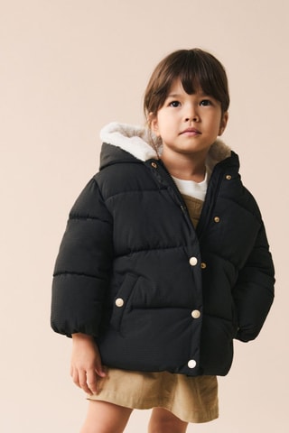 Anorak matelassé capuche fausse fourrure - Noir