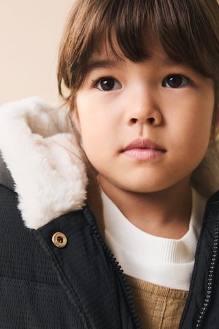 Anorak matelassé capuche fausse fourrure - Noir