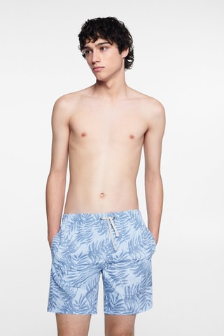 Maillot de bain imprimé feuilles - Bleu