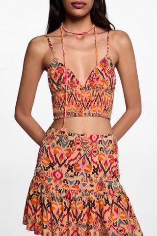 Top imprimé perles - Orange pastel