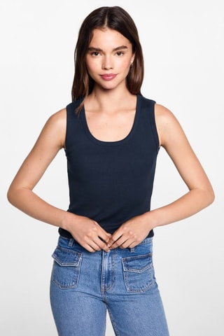 Top côtelé en coton - Bleu marine