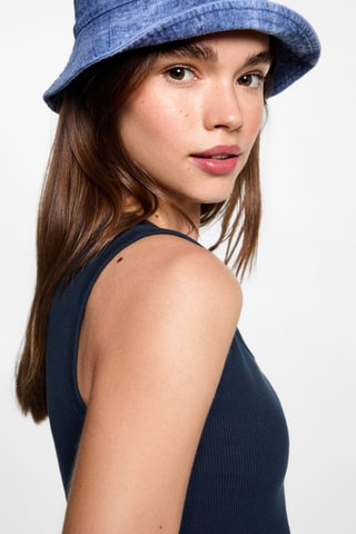 Top côtelé en coton - Bleu marine