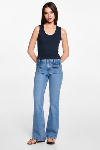 Top côtelé en coton - Bleu marine