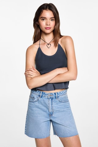 Top empiècement brodé - Bleu marine