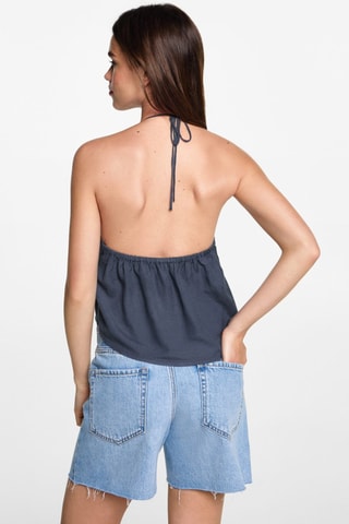 Top empiècement brodé - Bleu marine